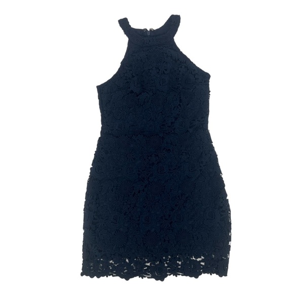 Lulu’s Blue Lined Lace Sleeveless High Neck Mini Dress Size Medium Women’s - Picture 1 of 5
